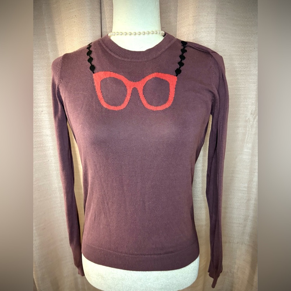 Modcloth Fervour Eggplant Purple
Glasses Sweater, Woman’s M